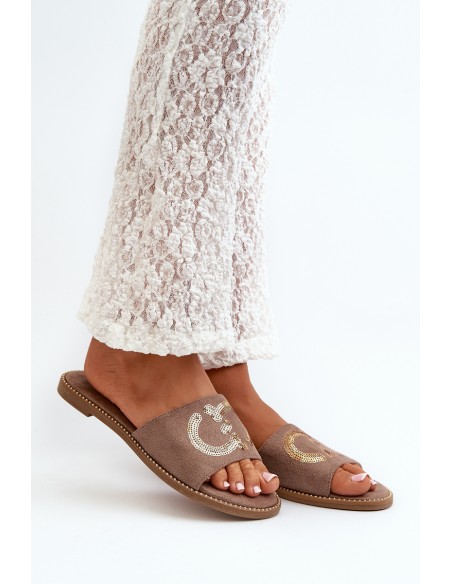 Women's Flat Slippers With Sequins S.Barski KV27-052 Brown