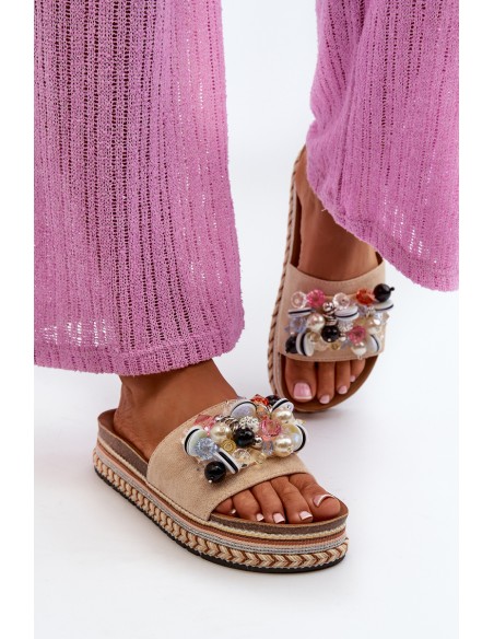 Women's Platform Sandals with Decorations S.Barski HY077 Beige