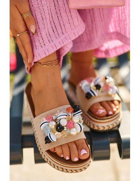 Women's Platform Sandals with Decorations S.Barski HY077 Beige