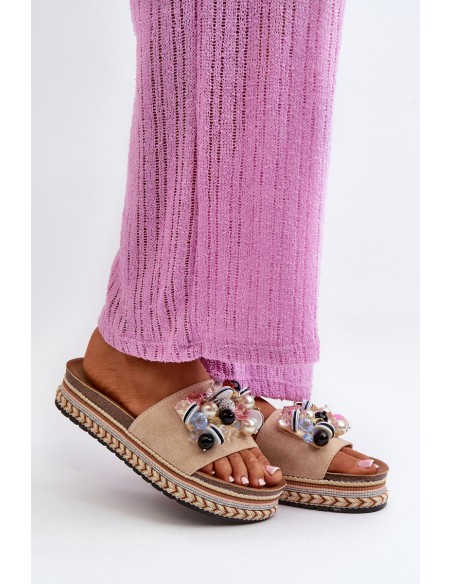 Women's Platform Sandals with Decorations S.Barski HY077 Beige