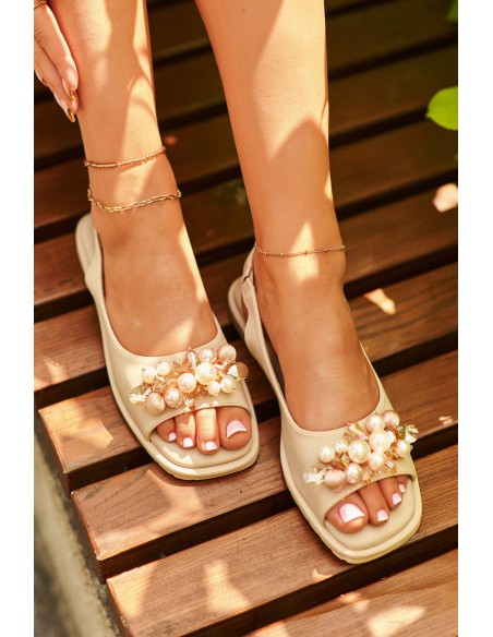 Women's Sandals with Decorations S.Barski KV27-004 Beige