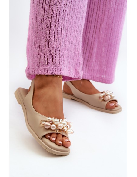 Women's Sandals with Decorations S.Barski KV27-004 Beige