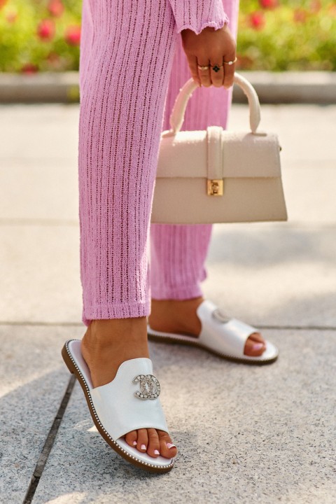 Elegant Women's Shiny Slippers With Decoration S.Barski KV27-050 Silver