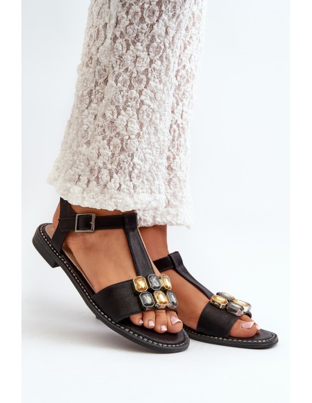 Elegant Women's Sandals With Decorative Details S.Barski KV27-030 Black