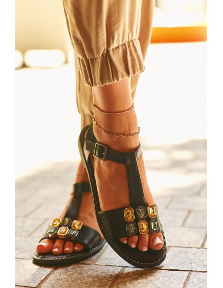 Elegant Women's Sandals With Decorative Details S.Barski KV27-030 Black