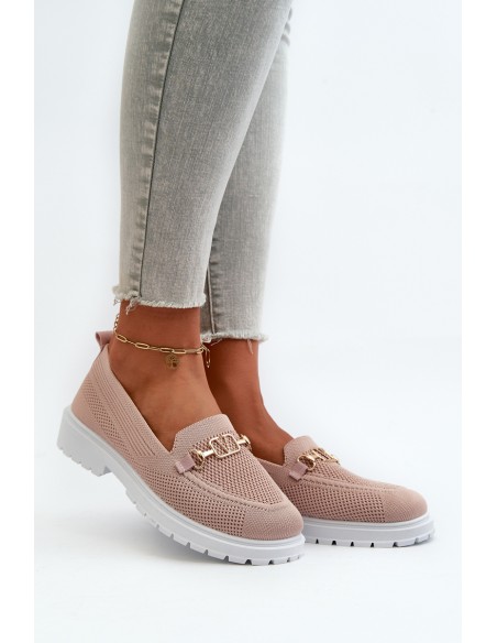 Women's Loafers On Flat Heel With Gold Detail Pink Limentia