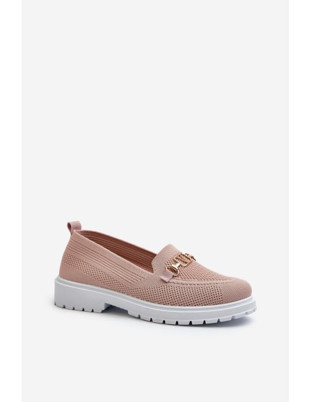 Women's Loafers On Flat Heel With Gold Detail Pink Limentia