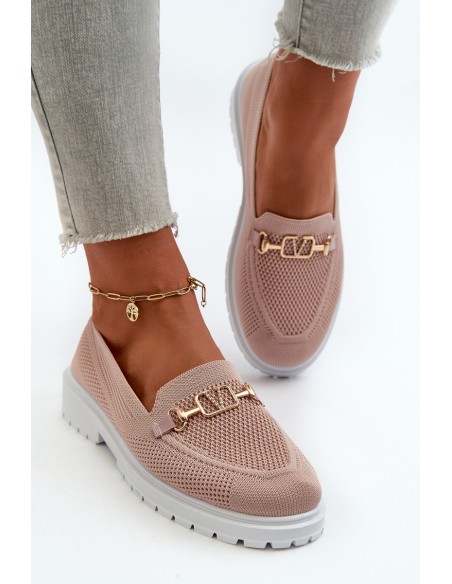 Women's Loafers On Flat Heel With Gold Detail Pink Limentia