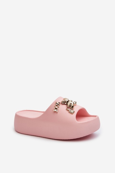 Women's Lightweight Foam Slides with Pink Decorations Orchia