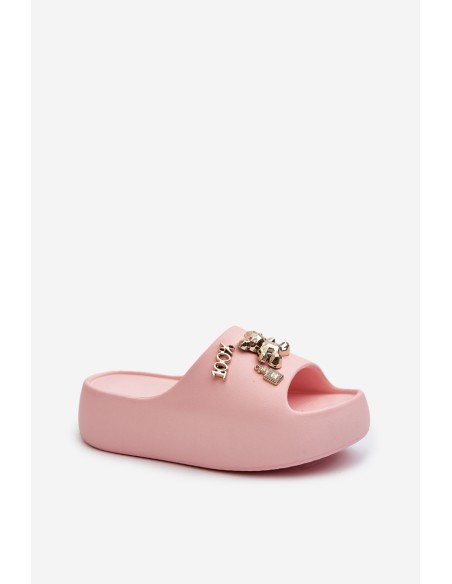 Women's Lightweight Foam Slides with Pink Decorations Orchia