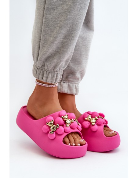Women's Foam Slides With Decorations On Thick Sole Fuchsia Bremavia