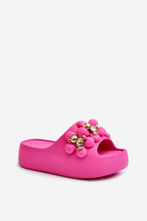 Women's Foam Slides With Decorations On Thick Sole Fuchsia Bremavia