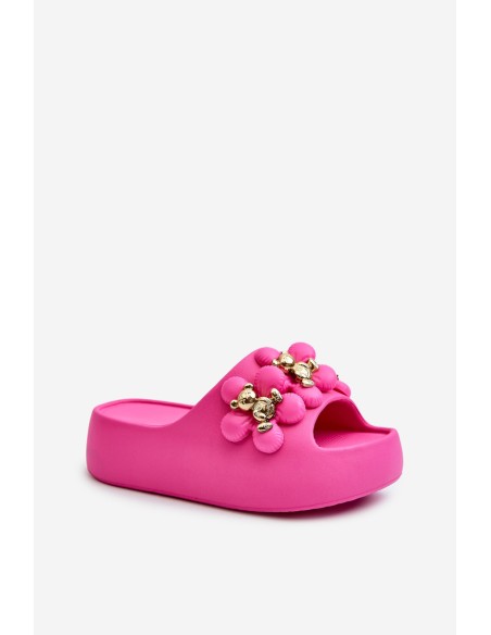 Women's Foam Slides With Decorations On Thick Sole Fuchsia Bremavia
