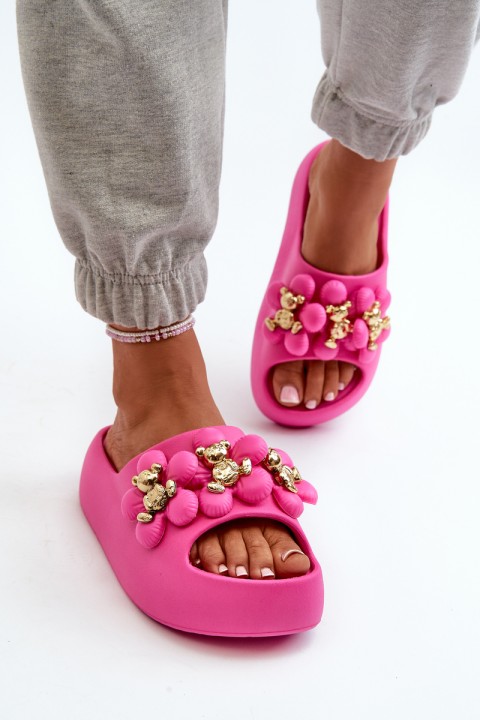 Women's Foam Slides With Decorations On Thick Sole Fuchsia Bremavia