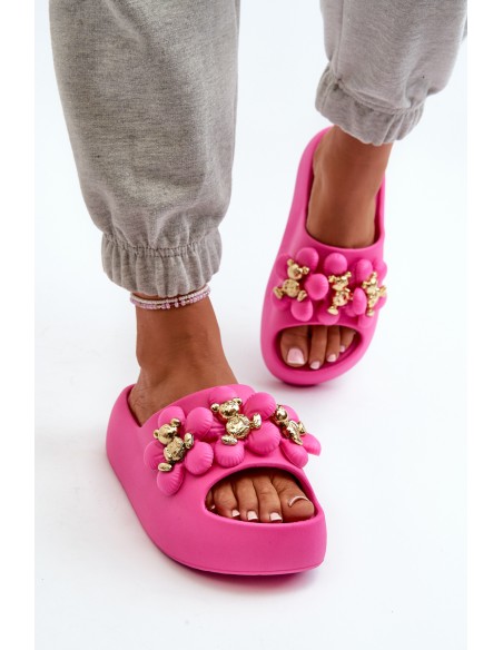 Women's Foam Slides With Decorations On Thick Sole Fuchsia Bremavia