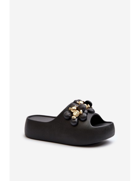 Women's Foam Flip Flops With Decorations On Thick Sole Black Bremavia