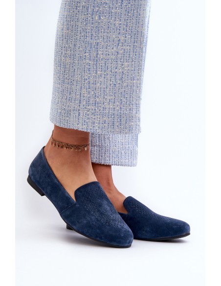 Suede Comfortable Loafers Navy Giovana