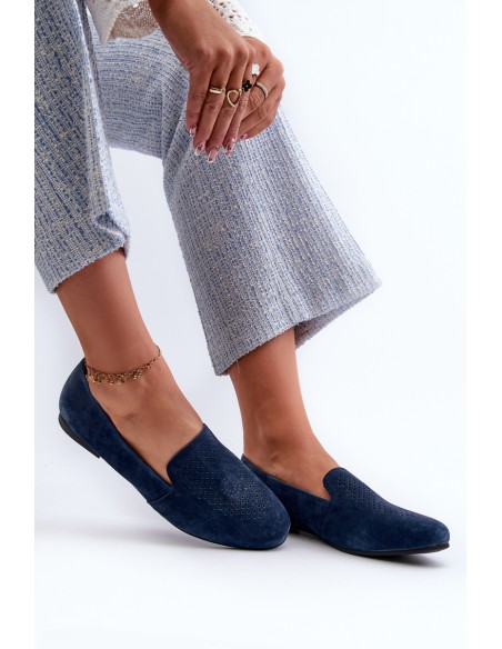 Suede Comfortable Loafers Navy Giovana