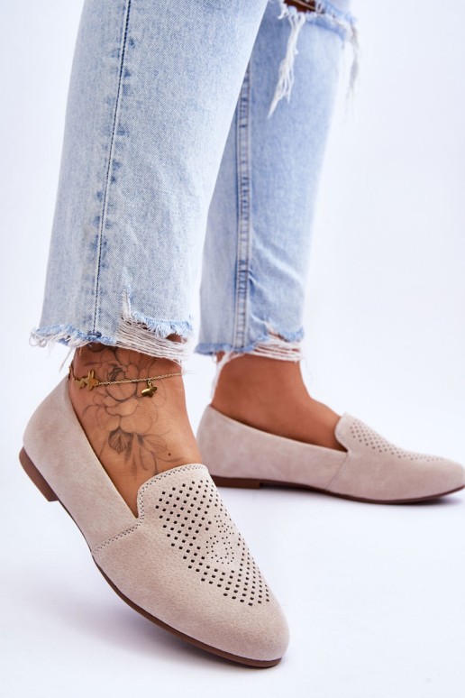 Suede Comfortable Loafers Beige Giovana