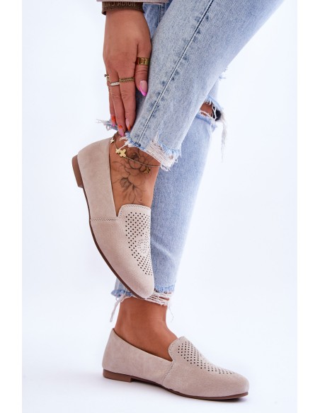 Suede Comfortable Loafers Beige Giovana
