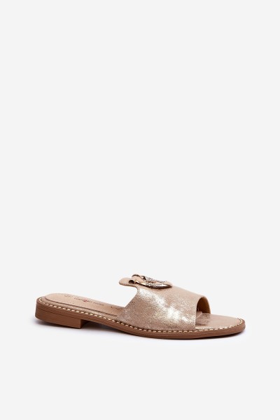 Elegant Shiny Women's Slippers with Decoration S.Barski KV27-032 Gold 2