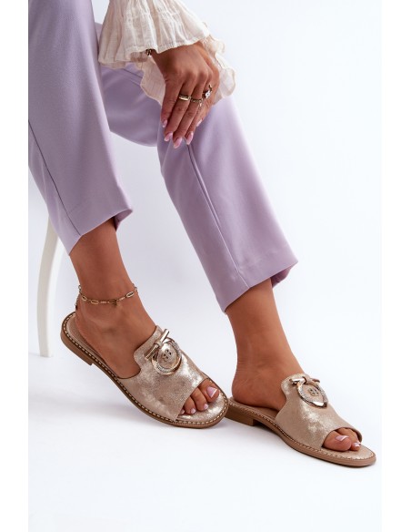 Elegant Shiny Women's Slippers with Decoration S.Barski KV27-032 Gold