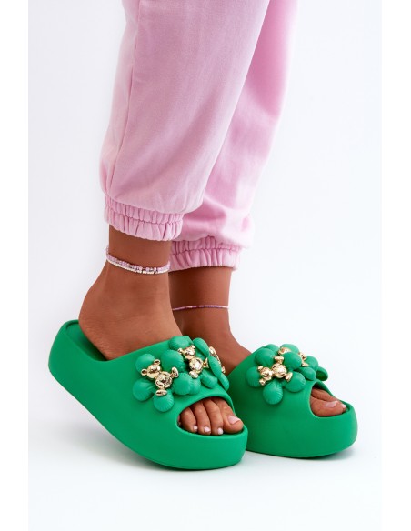 Women's Foam Slides With Decorations On Thick Sole Green Bremavia