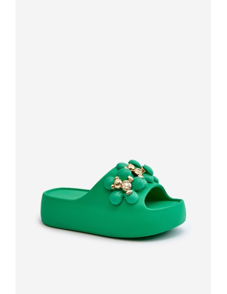 Women's Foam Slides With Decorations On Thick Sole Green Bremavia