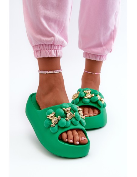 Women's Foam Slides With Decorations On Thick Sole Green Bremavia