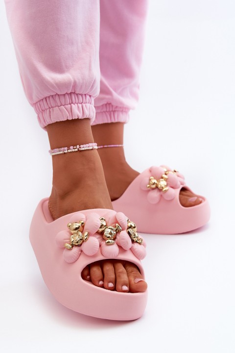 Women's Foam Slides With Decorations On Thick Sole Pink Bremavia