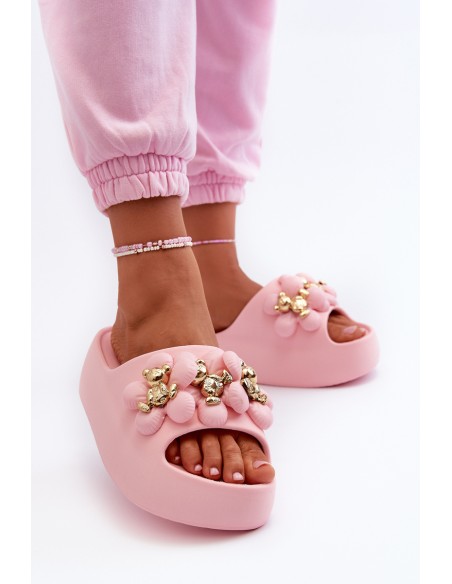 Women's Foam Slides With Decorations On Thick Sole Pink Bremavia