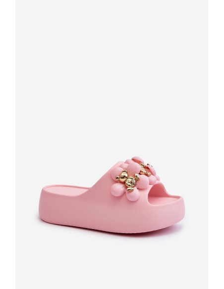 Women's Foam Slides With Decorations On Thick Sole Pink Bremavia