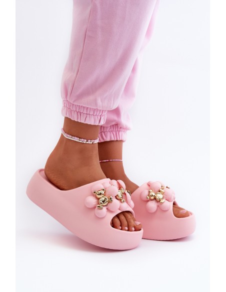 Women's Foam Slides With Decorations On Thick Sole Pink Bremavia