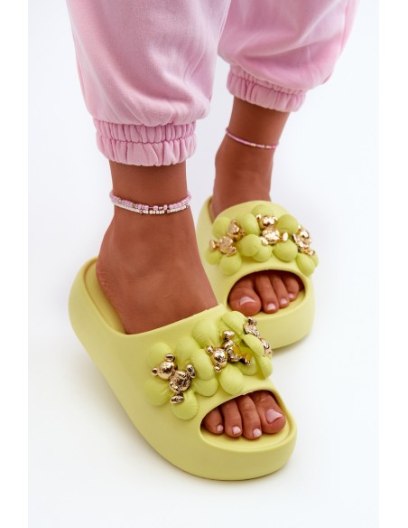 Women's Foam Slippers With Decorations On Thick Sole Lime Bremavia