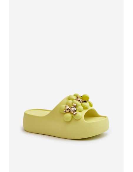 Women's Foam Slippers With Decorations On Thick Sole Lime Bremavia