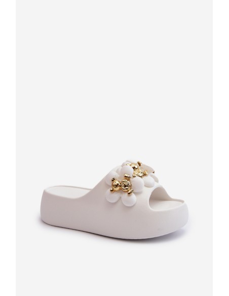 Women's Foam Slides With Decorations On Thick Sole White Bremavia
