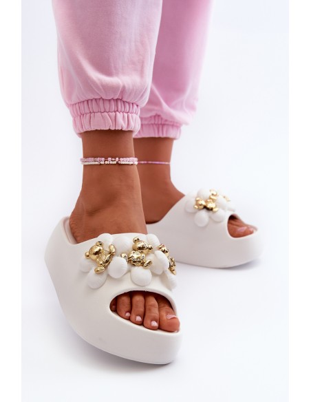 Women's Foam Slides With Decorations On Thick Sole White Bremavia
