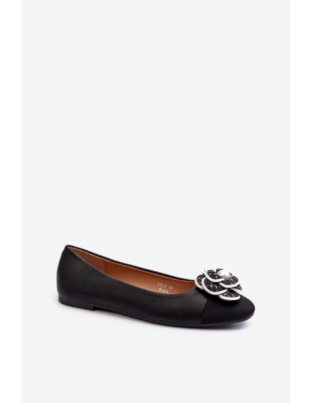 Women's Eco Leather Ballerina Flats with Decorative Detail Black Divinella