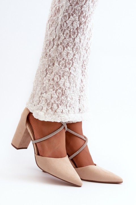 Suede Court Shoes with Rhinestones Beige Lagra