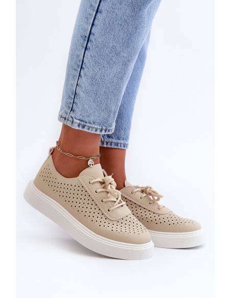 Lace-up Platform Sneakers in Beige Tanvi