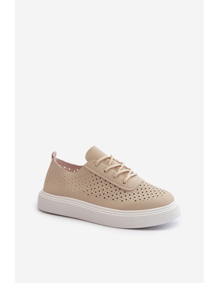Lace-up Platform Sneakers in Beige Tanvi