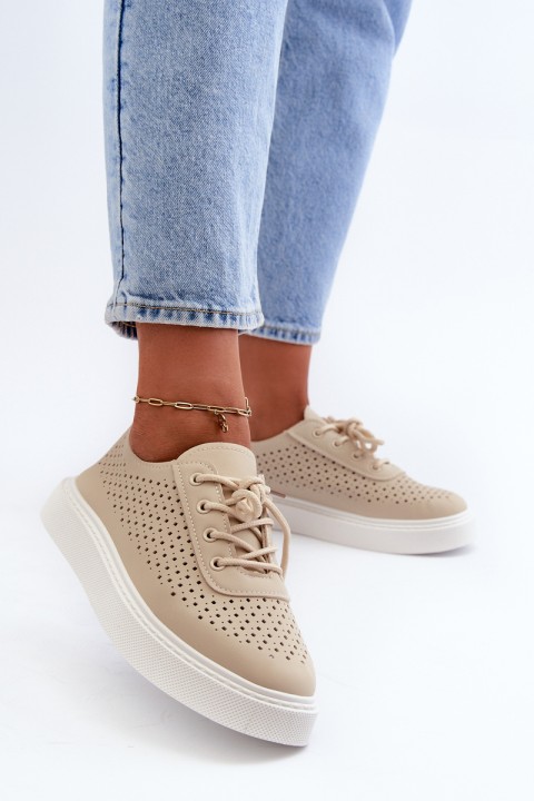 Lace-up Platform Sneakers in Beige Tanvi
