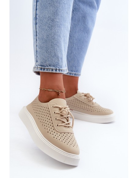 Lace-up Platform Sneakers in Beige Tanvi