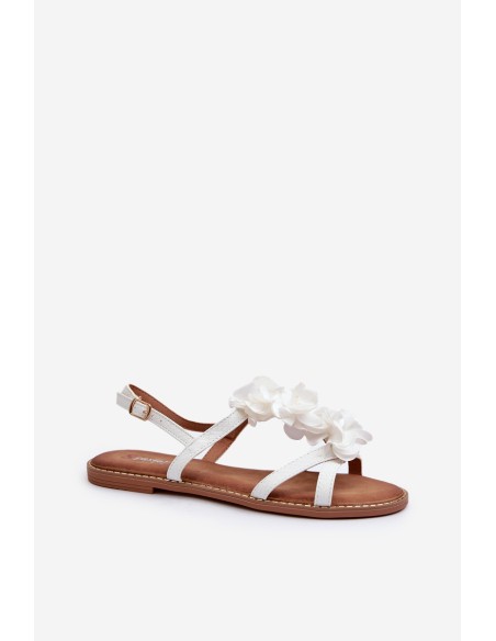 Women's Flat Sandals Adorned with White Flower Decorations Abidina