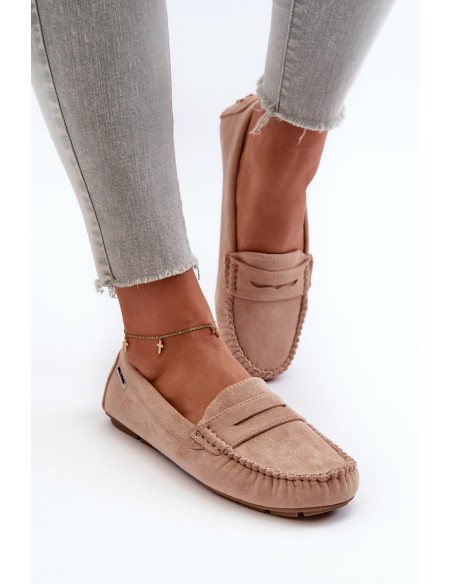 Women's Beige Faux Suede Loafers Rerceria