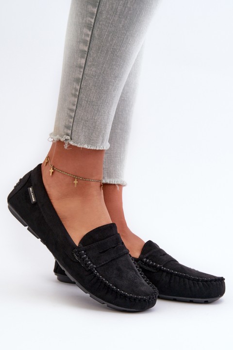 Women's Black Faux Suede Loafers Rerceria