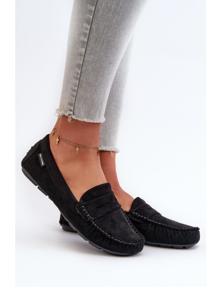 Women's Black Faux Suede Loafers Rerceria