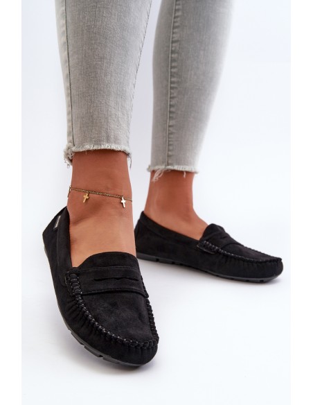 Moteriški juodi dirbtiniai zomšiniai loafers Recereria