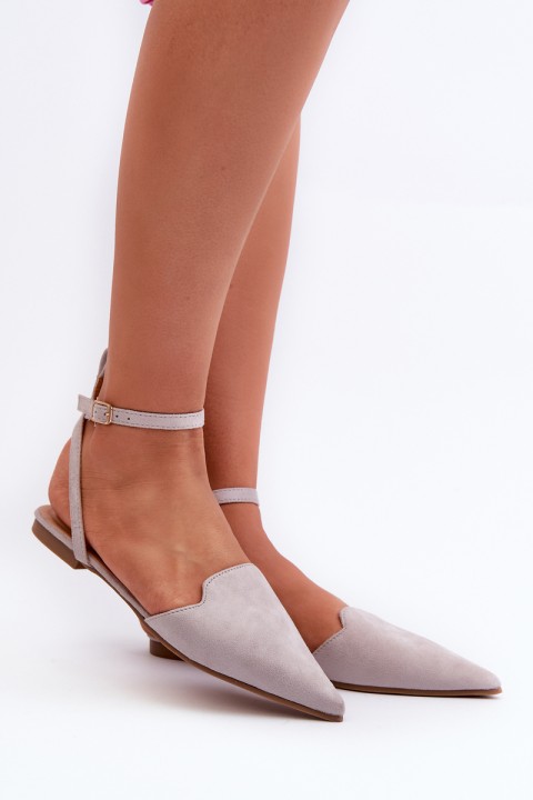 Tied Ballerina Flats Eco Suede With Pointed Toes Grey Ellesara