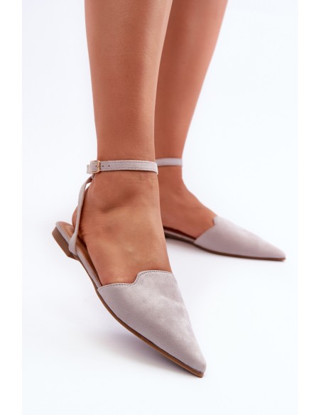 Tied Ballerina Flats Eco Suede With Pointed Toes Grey Ellesara